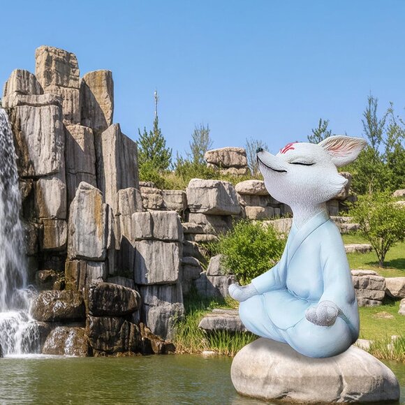 Resin Zen Meditating Buddha Fox Yoga Figurine Decor for Patio Garden Tabletop - Picture 2 of 6